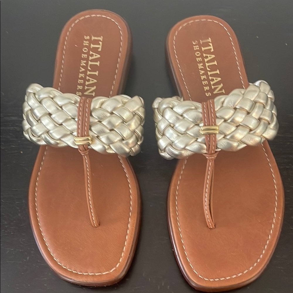 Italian Shoemakers Silver and Brown Sandals with T-Strap Design